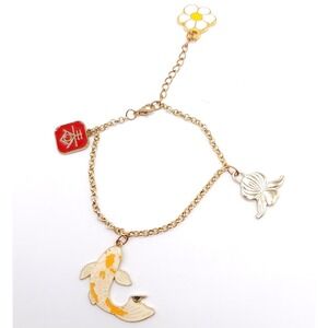 Mercis BV Miffy Gold Tone Anklet Koi Fish Flower Enamel Charm Adjustable 8-10in